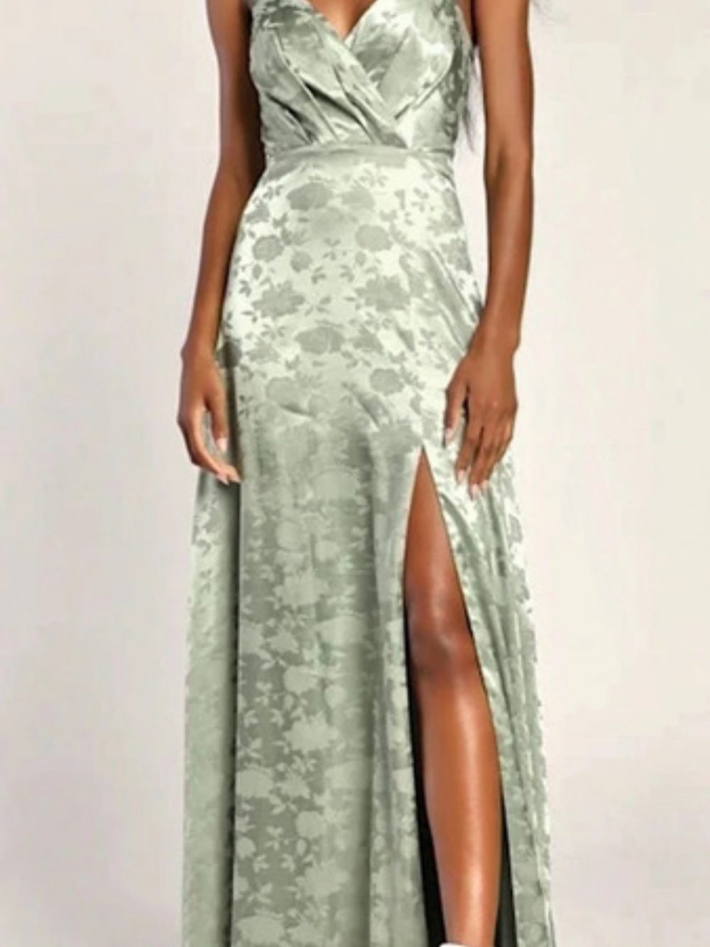 Lulus Radiant Refinement Sage Green Satin Jacquard Maxi Dress Small